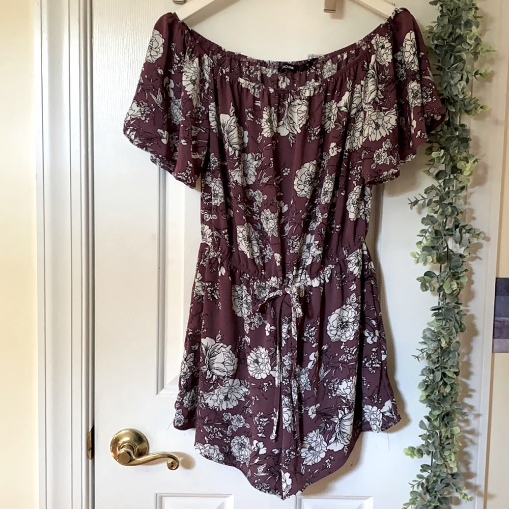 Purple & White Floral Romper (size M)